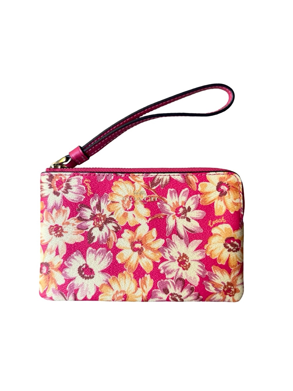 NWOT Coach Corner Zip Wristlet with Vintage Daisy Script Print 3579